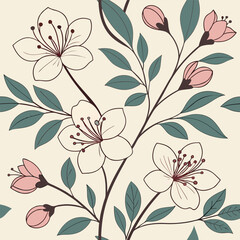 seamless flower pattern, pattern, background, flower, flower background, pattern design, Line geometric seamless pattern. raster copy illustration. Ethnic floral ornament. For interior design, 

