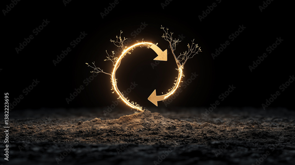 Poster the cycle of growth: a symbolic representation of the growth cycle, with an illuminated arrow and em