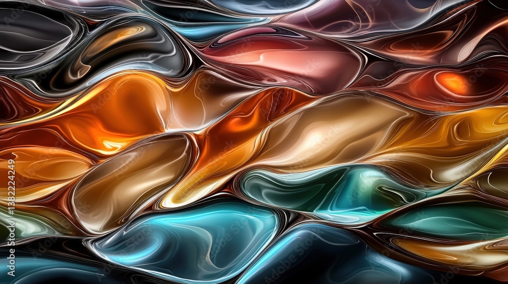 Poster a vibrant abstract design showcasing flowing waves of colors, blending seamlessly to create a dynami