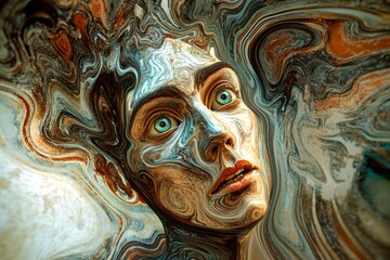 Fototapeta premium Confused vision. Metaphorical nutmeg overdose physical senses, of a mental illusion. Foggy vision. Hallucination - due to nutmeg overdose: abstract image of individual status. Therapy and mind.