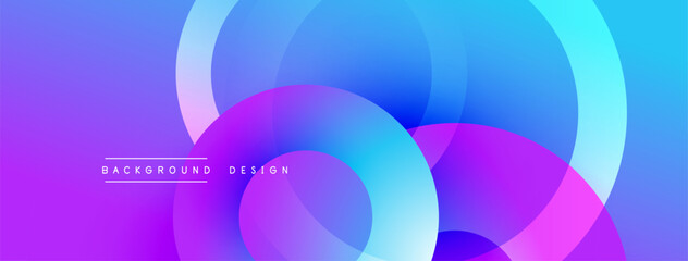 Abstract vibrant design. Overlapping circles create dynamic gradient effect. Purple, blue hues dominate composition. Modern aesthetic, smooth transitions.