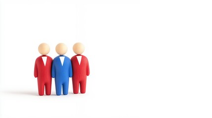 Fototapeta premium Three Wooden Figurines In Formal Attire On White Background
