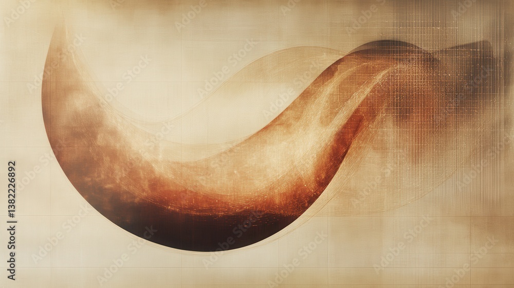 Poster an abstract design featuring flowing curves in warm tones, blending textures and gradients to create