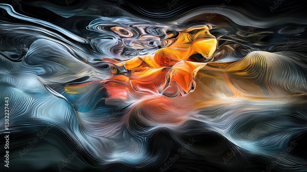Poster a vibrant, abstract image showcasing flowing colors and shapes, creating a dynamic and fluid visual 