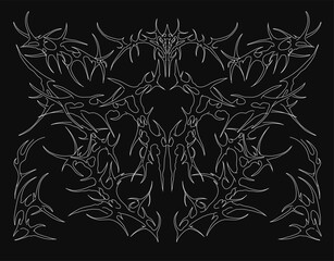Cyber gothic ornamental, cyber sigilism intricate patterns, neo tribal abstract symmetrical shapes vector design