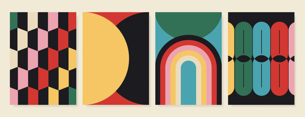 Abstract Contemporary art poster background. Retro Geometric cover template with vintage colorful perspective geometric prism shape. Ideal design for background, social media, banner, ads.