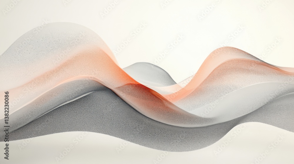 Poster a fluid abstract design featuring soft waves in shades of gray and orange, creating a sense of movem