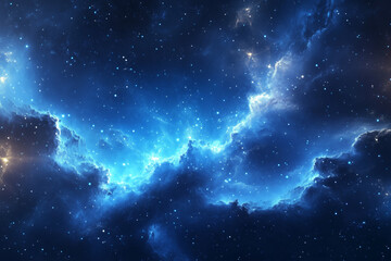 Naklejka premium Exploring Vibrant Blue Nebula and Stars in Deep Space Galaxy