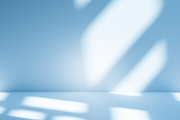 Wall interior background, studio and backdrops show products. with soft light shadow from window color blue and white. background for text insertion and presentation of product