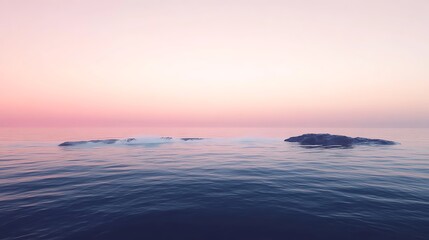 Obraz premium Serene seascape under pastel sky featuring minimalist islands and water