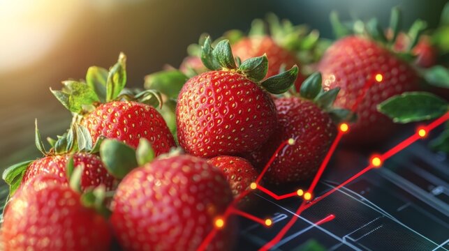 Fresh strawberries arranged on a digital interface showcasing growth trends in agriculture