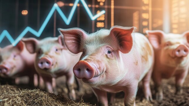 Pigs in a farm environment observing market trends in an agricultural setting with accurate data visualization - Powered by Adobe