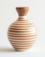 Decorative vase with brown and white stripes