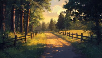 Naklejka premium Sunlit Path Through a Summer Forest