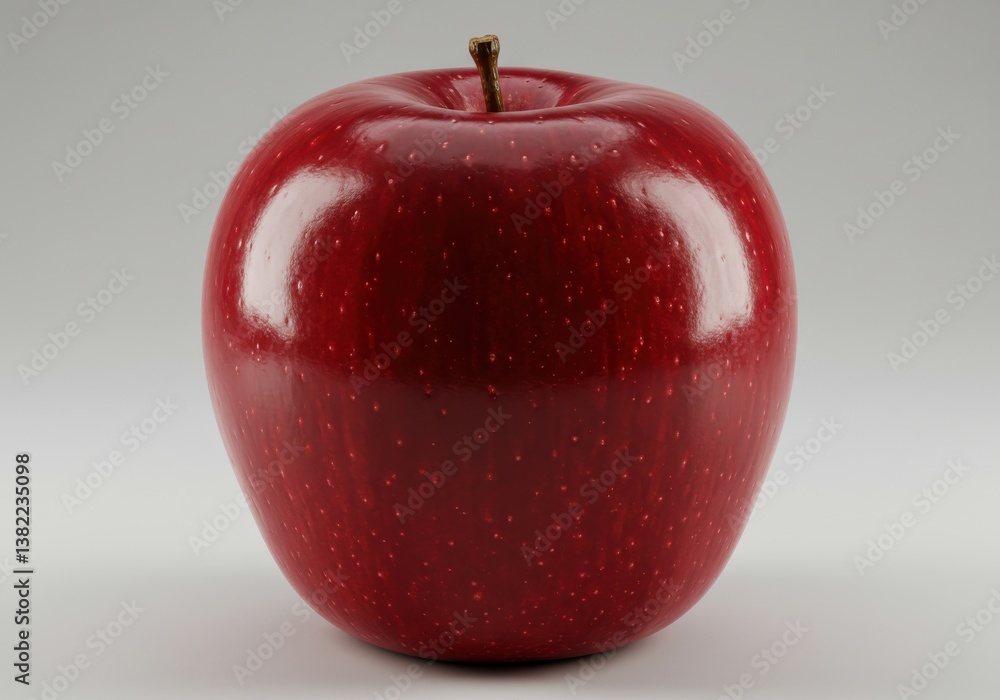 Poster a single red apple with a stem on a plain background in a studio shot with good lighting