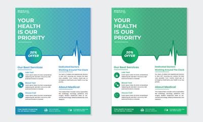 modern A4 Corporate simple healthcare and medical flyer or poster or brochure design template