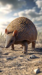Obraz premium Nine-banded Armadillo in Desert Habitat: A Digital Art Masterpiece