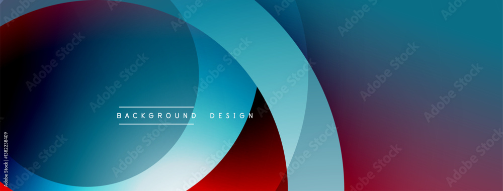 Leinwandbilder Abstract design. Overlapping circles create dynamic composition. Blue, red, turquoise gradients. Modern aesthetic. Smooth transitions. Minimalist style.