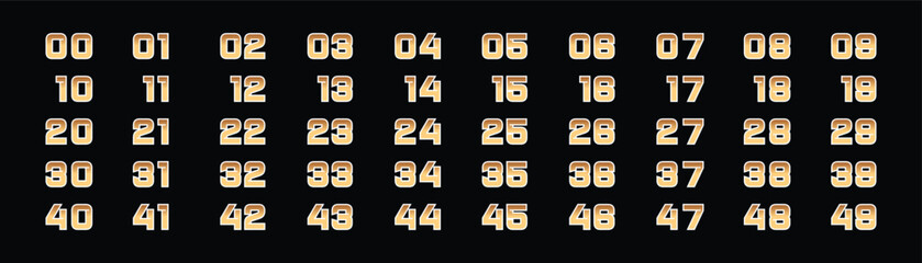 collection of numbers 1 to 50 in gold color on white black background