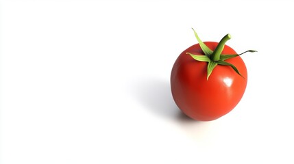 Fresh red tomato placed on a white surface showcasing its vibrant color and natural shape in a kitchen setting, isolated on white background