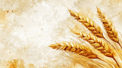 Golden wheat ears on textured background with space for text copy space for text blank background
