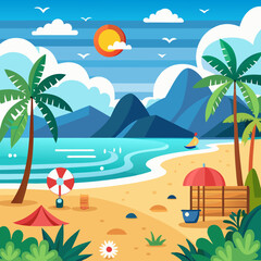 tropical beach with palm trees