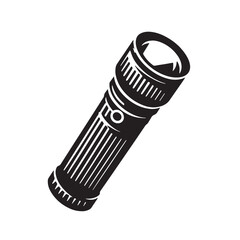Black Color Flashlight Silhouette Vector Illustration, Solid White Background