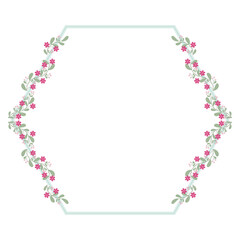 Hexagonal Wreath Border Frame Decorated With Pink And Green Floral