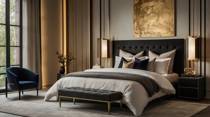 Opulence Noir Suite: Dramatic Accent Lighting & Velvet Luxe Details for a Modern Sanctuary

