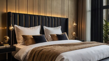 Opulence Noir Suite: Dramatic Accent Lighting & Velvet Luxe Details for a Modern Sanctuary

