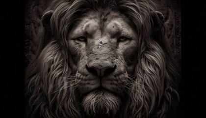 Naklejka premium A sense of melancholy lingers in the lionv s gaze its roar tinge