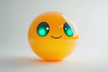 Fototapeta premium A cheerful, glossy orange sphere with teal eyes and a subtle smile, evokes happiness and playfulness.