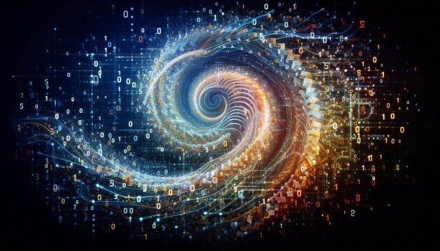 Abstract representation of binary code s and s forming patterns