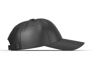 Black baseball cap mockup on isolated white background, 3D illustration