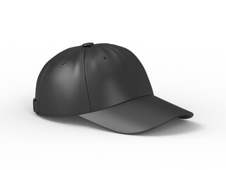 Black baseball cap mockup on isolated white background, 3D illustration
