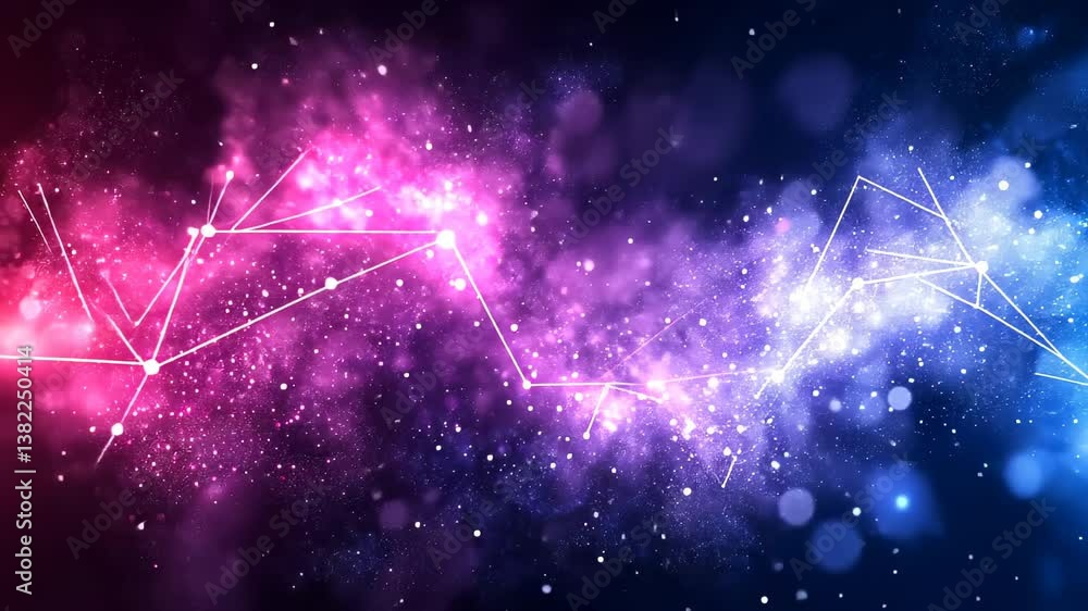 Poster a cosmic nebula with glowing stars and points of connection of constellations