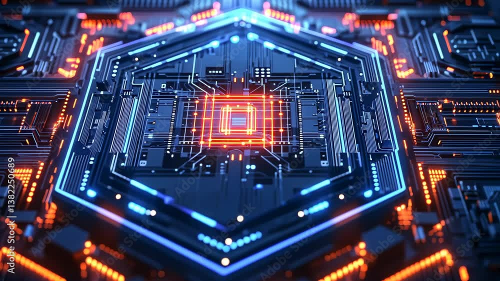 Poster computer processor chip technology close up