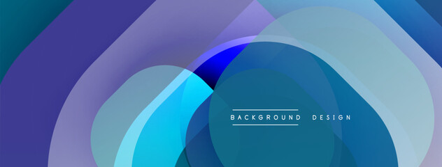 Abstract design. Overlapping circles create flowing shapes. Blue, purple, teal hues blend smoothly. Modern aesthetic. Minimalist composition.