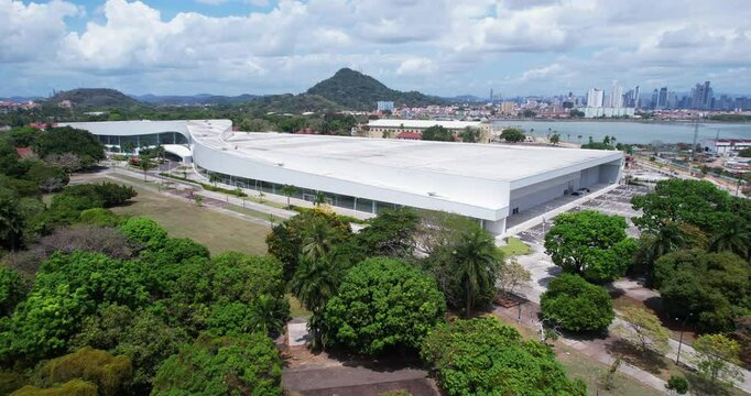 Aerial View of Convention Center Building, Panama City, Panama, Drone Shot