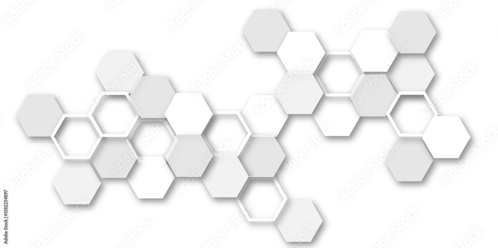 Poster a seamlessly integrated modern design featuring interconnected hexagonal molecular structures, ideal