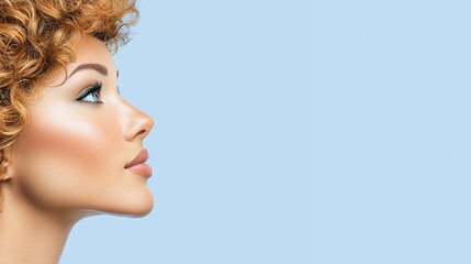 Naklejka premium Profile View of Woman with Curly Light Brown Hair
