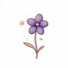 Naklejka premium Purple Flower with Orange Accents on White Background