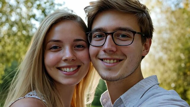 love Caucasian couple young woman and man smiling standing together with joy and fun at home