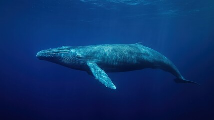 Fototapeta premium Majestic Blue Whale Gliding Serenely Through the Deep Ocean Waterscape