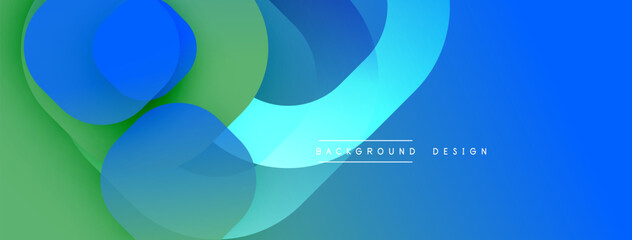 Blue green abstract shapes overlap creating dynamic composition. Smooth gradients add depth, modern aesthetic. Minimalist design, vibrant colors.