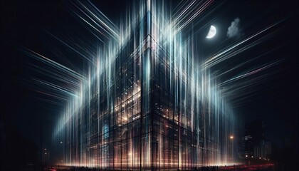 An impressive glass and steel facade refracts stray beams of neo