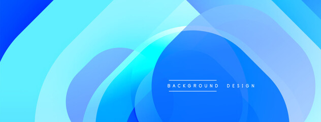Blue abstract shapes overlap. Smooth gradients create flowing lines. Modern design for digital backgrounds or presentations. Minimalist aesthetic.