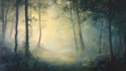 Fototapeta premium A mystical mysterious mist covering the woodland