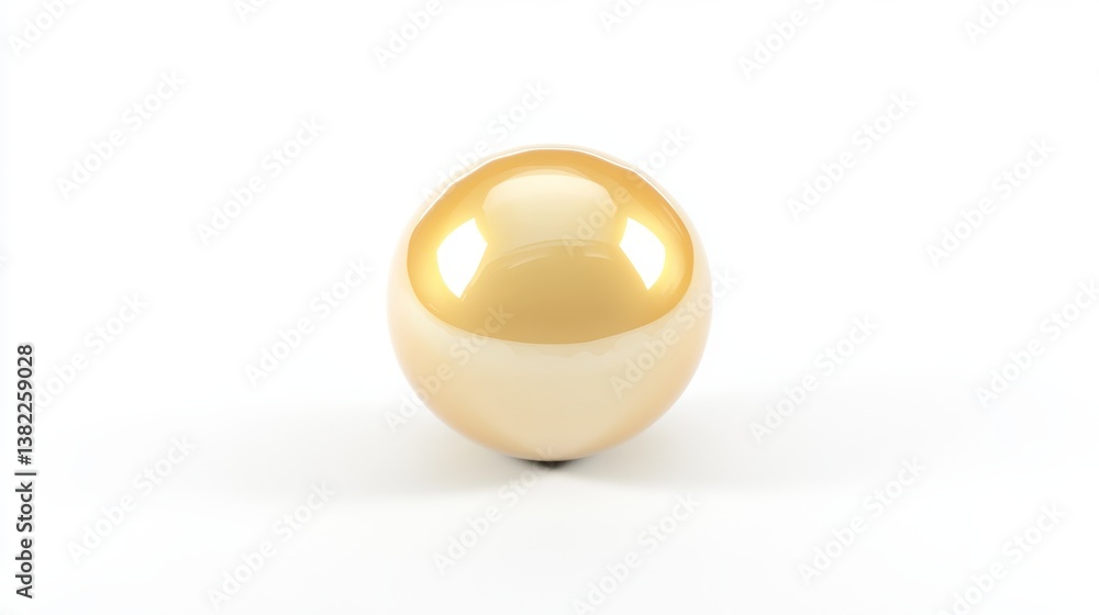 Poster golden sphere resting on a white surface showcases reflections and smooth texture in a minimalist se