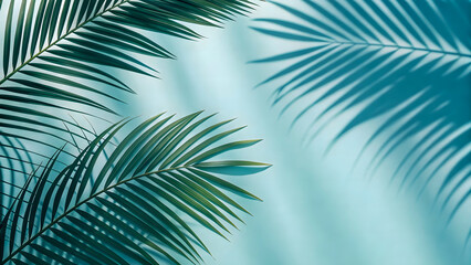 Palm Leaves Casting Shadows on a Light Blue Background
